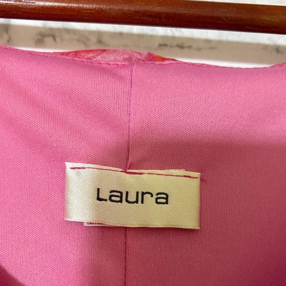 LAura Pink and Red Floral Ruffle dress- see measurements - Picture 2 of 8